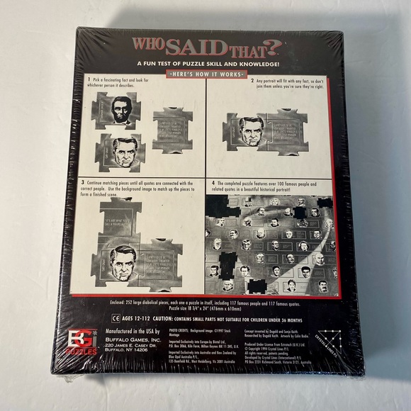 Vintage NEW SEALED “Who Said That? 252 Piece Quiz Jigsaw Puzzle Buffalo Game JFK - Picture 3 of 10